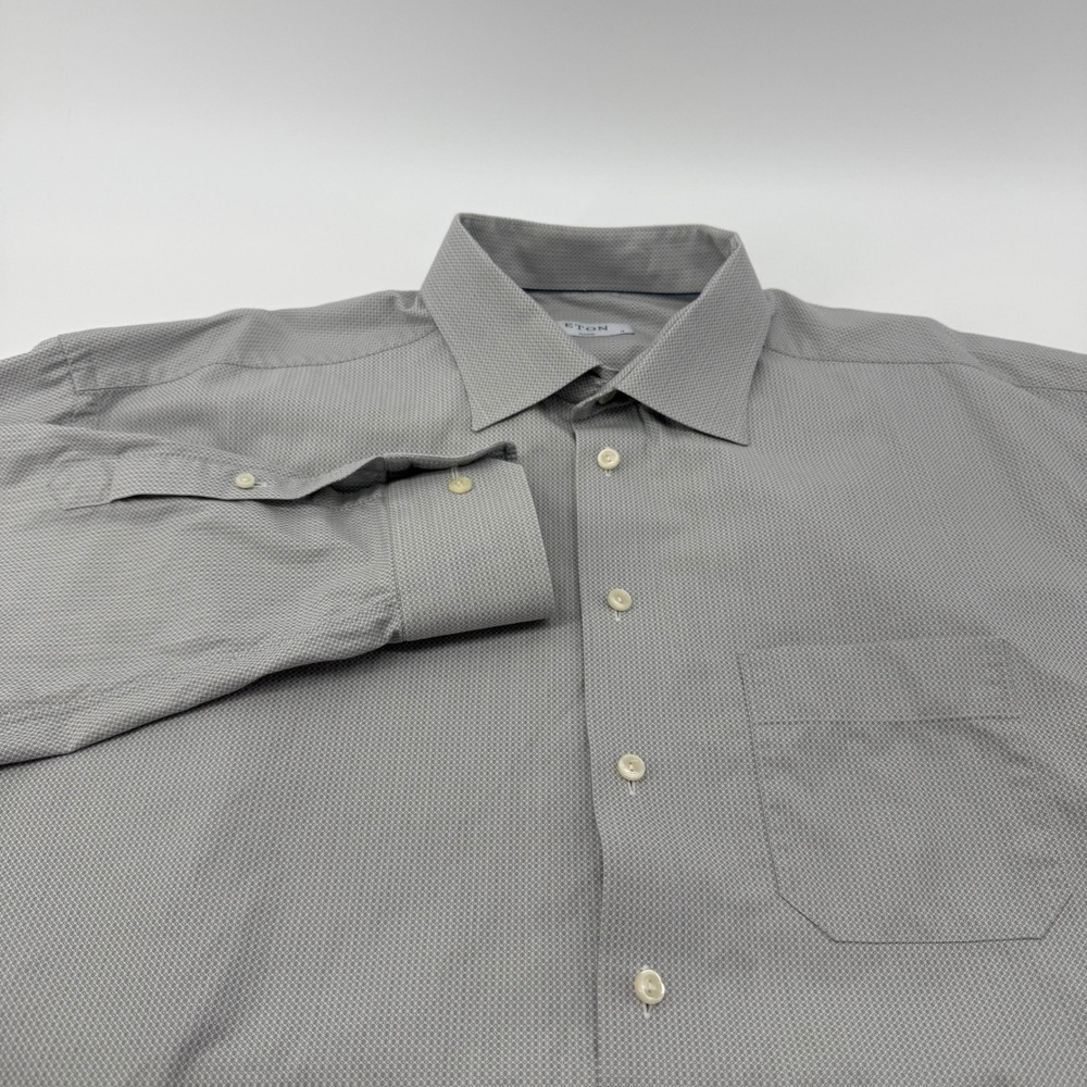 Eton Classic Fit Dress Shirt Mens 18 46 Grey Geometric Micro Pattern Cotton L/S